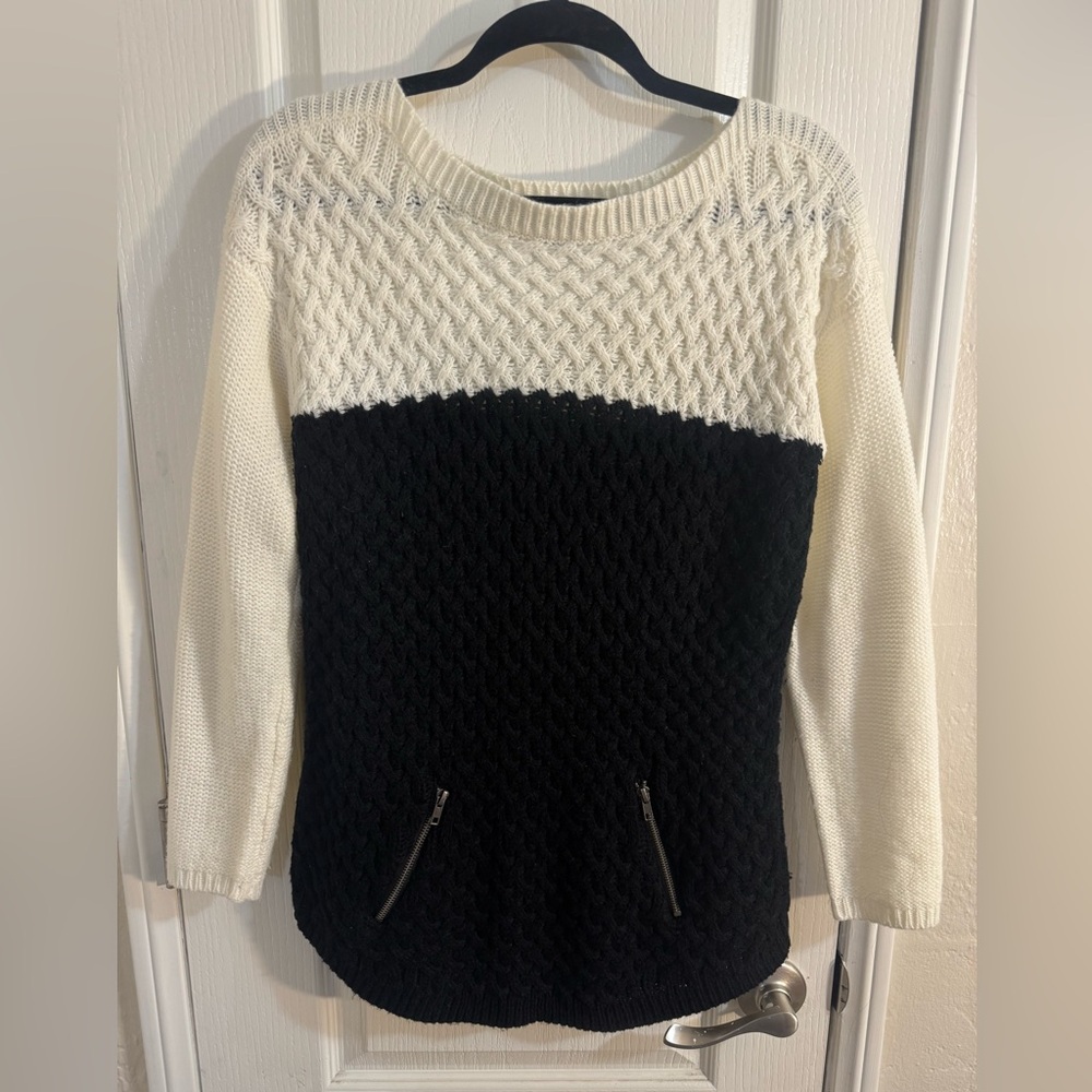 Hooked Up by IOT Cream and Black Sweater